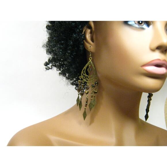 Set of Handcrafted Dangle Art Glass Red Waffle Drops  Long Chandelier Earrings - Picture 5 of 11